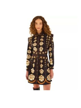 FARM Rio Black Mini Dress with Cream Floral and Gold Trim